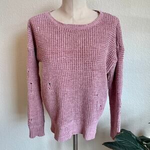 American Eagle pink mauve knit distressed sweater womens small